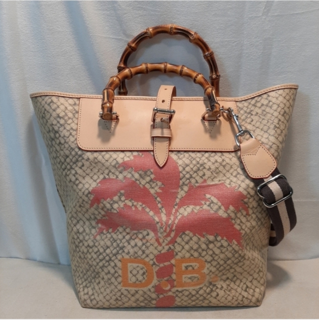 Dooney & Bourke Palm Tree Tote Bag. Vachetta Leather Trim & Bamboo Handles. Nwot